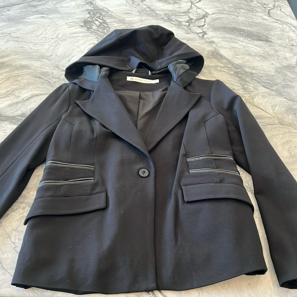 Blanc Noir Gayatri Hooded Blazer with leather trim